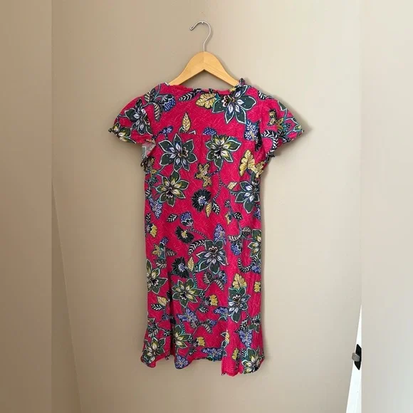 LOFT Pink and Green Floral Dress with ruffle sleeves Size XS - Picture 3 of 3